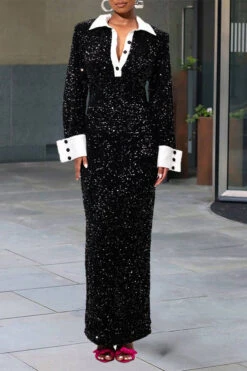 Chic Sequin Panel Shift Maxi Dress 11 Chic Sequin Panel Shift Maxi Dress -Acorpstyle XTX1719 BK 1