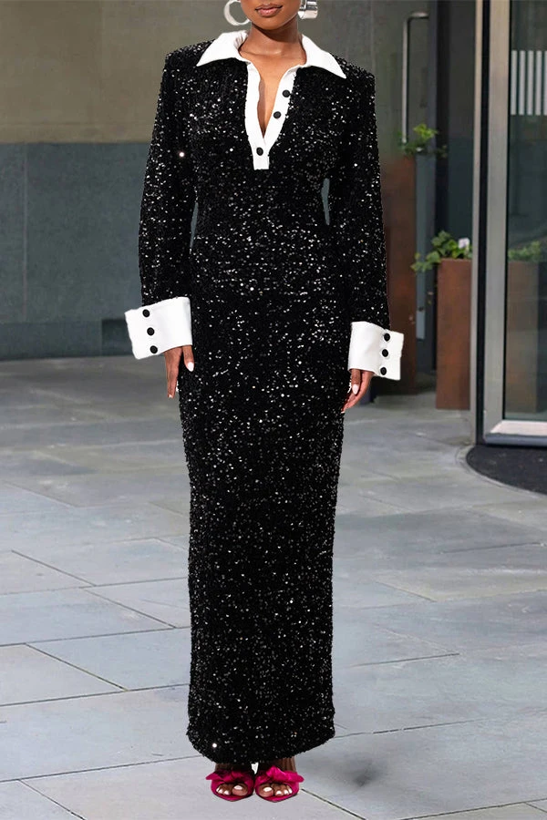 Chic Sequin Panel Shift Maxi Dress 5 Chic Sequin Panel Shift Maxi Dress - Image 5