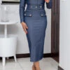 Elegant Solid Denim Fitted Midi Dress