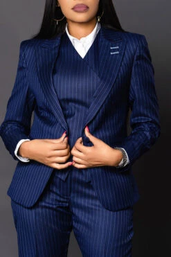 Classic Striped Peak Collar Blazer & Pants Set 11 Classic Striped Peak Collar Blazer & Pants Set -Acorpstyle XTX1946 BL 3