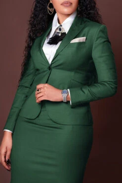 Elegant Peak Collar Solid Blazer & Skirt Set -Acorpstyle XTX1947 GR 4