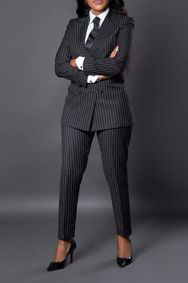 Stylish Striped Peak Lapel Blazer & Pants Set 1 Stylish Striped Peak Lapel Blazer & Pants Set