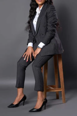Stylish Striped Peak Lapel Blazer & Pants Set 10 Stylish Striped Peak Lapel Blazer & Pants Set -Acorpstyle XTX2102 BK 3