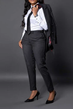 Stylish Striped Peak Lapel Blazer & Pants Set 11 Stylish Striped Peak Lapel Blazer & Pants Set -Acorpstyle XTX2102 BK 4