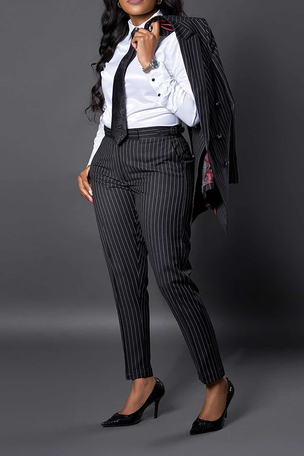 Stylish Striped Peak Lapel Blazer & Pants Set 4 Stylish Striped Peak Lapel Blazer & Pants Set - Image 4