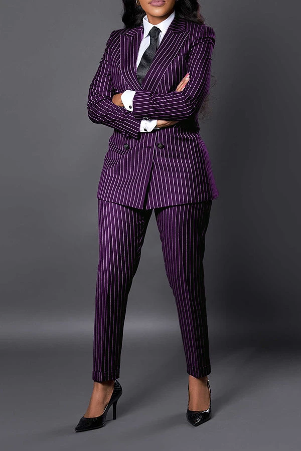 Stylish Striped Peak Lapel Blazer & Pants Set 5 Stylish Striped Peak Lapel Blazer & Pants Set - Image 5