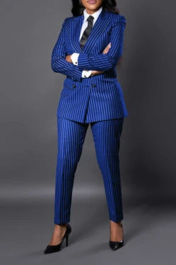 Stylish Striped Peak Lapel Blazer & Pants Set 14 Stylish Striped Peak Lapel Blazer & Pants Set -Acorpstyle XTX2102 RB 1