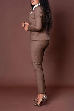 Elegant Decorative Pocket Blazer & Pants Set 16 Elegant Decorative Pocket Blazer & Pants Set -Acorpstyle XTX2140 BR 2