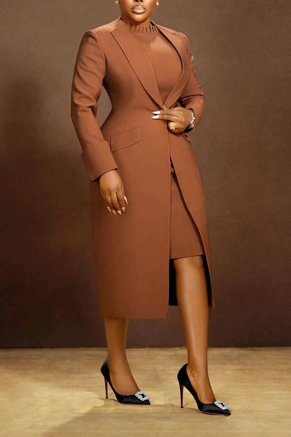 Elegant Solid Longline Blazer & Dress Set 5 Elegant Solid Longline Blazer & Dress Set - Image 5