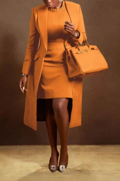 Elegant Solid Longline Blazer & Dress Set 30 Elegant Solid Longline Blazer & Dress Set -Acorpstyle XTX2603 OR 3