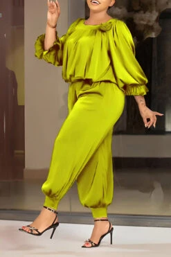 Casual Lantern Sleeve Flower Top & Pants Set -Acorpstyle XTX3541 GR 1