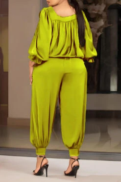 Casual Lantern Sleeve Flower Top & Pants Set -Acorpstyle XTX3541 GR 2