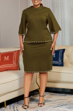 Classic Flutter Sleeve Pearl Top & Skirt Set 12 Classic Flutter Sleeve Pearl Top & Skirt Set -Acorpstyle XTX4771 OL 1