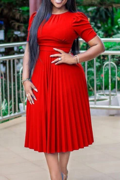 Elegant Puff Sleeve Pleated Dress 11 Elegant Puff Sleeve Pleated Dress -Acorpstyle XTY1344 RE 1