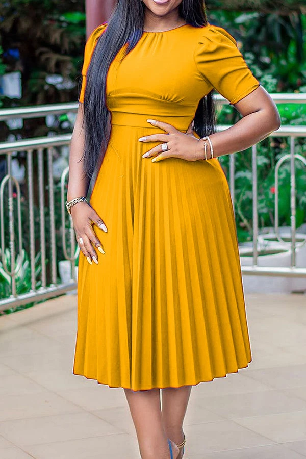 Elegant Puff Sleeve Pleated Dress 6 Elegant Puff Sleeve Pleated Dress - Image 6