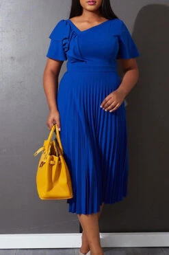 Ruffle Sleeve Pleated Panel Dress 16 Ruffle Sleeve Pleated Panel Dress -Acorpstyle XTY1543 BL 1