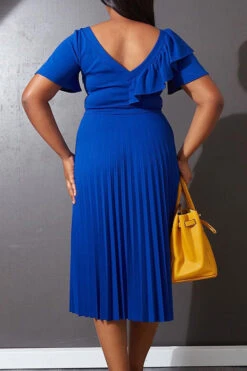 Ruffle Sleeve Pleated Panel Dress 17 Ruffle Sleeve Pleated Panel Dress -Acorpstyle XTY1543 BL 2