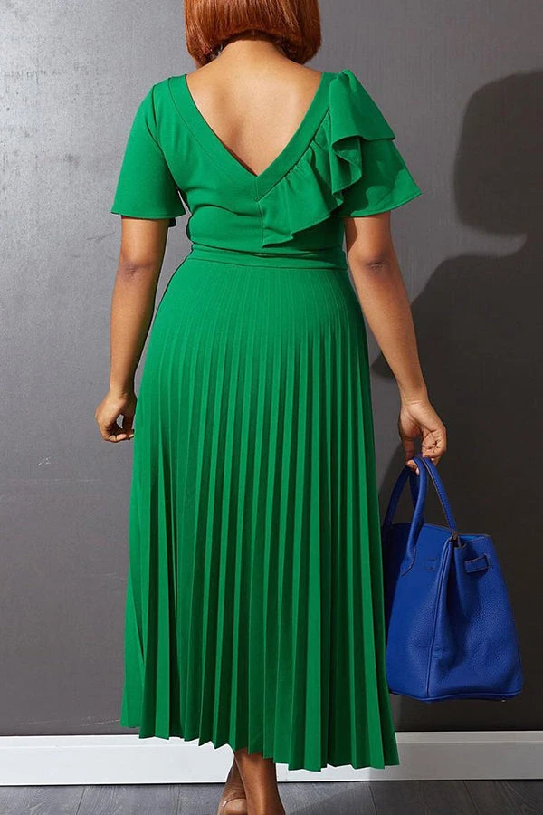 Ruffle Sleeve Pleated Panel Dress 3 Ruffle Sleeve Pleated Panel Dress - Image 3