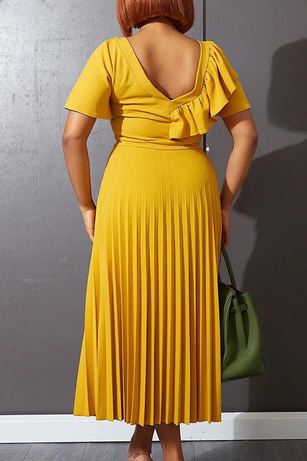 Ruffle Sleeve Pleated Panel Dress 5 Ruffle Sleeve Pleated Panel Dress - Image 5