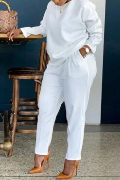 Comfy Chic Shoulder Top & Pants Set 18 Comfy Chic Shoulder Top & Pants Set -Acorpstyle XTY3176 WH 1