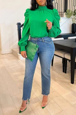 Chic Puff Sleeve Tie Back Blouse 8 Chic Puff Sleeve Tie Back Blouse -Acorpstyle XTY3177 GR 1