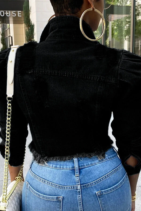 Puff Sleeve Pockets Denim Jacket 2 Puff Sleeve Pockets Denim Jacket - Image 2