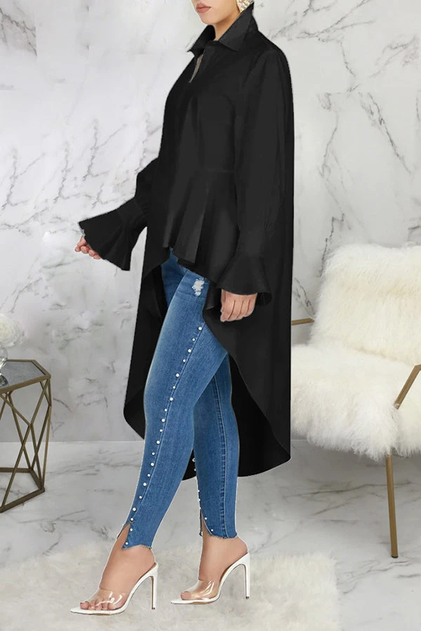 Chic Gathered Sleeve High Low Shirt 2 Chic Gathered Sleeve High Low Shirt - Image 2