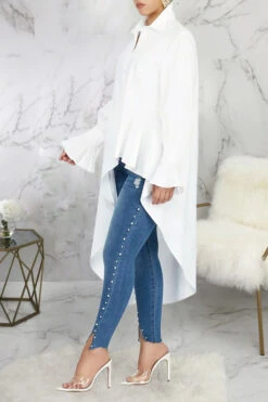 Chic Gathered Sleeve High Low Shirt 11 Chic Gathered Sleeve High Low Shirt -Acorpstyle XTY3670 WH 3