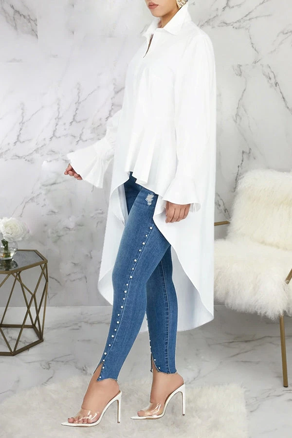 Chic Gathered Sleeve High Low Shirt 6 Chic Gathered Sleeve High Low Shirt - Image 6