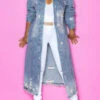 Casual Ripped Long Denim Jacket