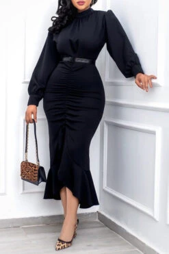 On-trend Fishtail Hem Ruched Dress 16 On-trend Fishtail Hem Ruched Dress -Acorpstyle XTY3902 BK 2