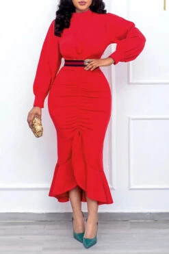 On-trend Fishtail Hem Ruched Dress 11 On-trend Fishtail Hem Ruched Dress -Acorpstyle XTY3902 RE 1