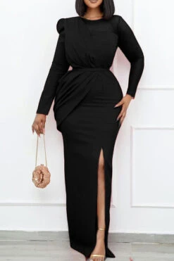 Mesh Panel Belted Split Thigh Dress -Acorpstyle XTY4088 BK 2