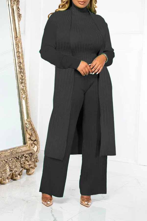 Mock Neck Rib-knit Cardigan 3pcs Set 8 Mock Neck Rib-knit Cardigan 3pcs Set - Image 8