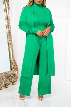 Mock Neck Rib-knit Cardigan 3pcs Set 11 Mock Neck Rib-knit Cardigan 3pcs Set -Acorpstyle XTY4136 GR 1