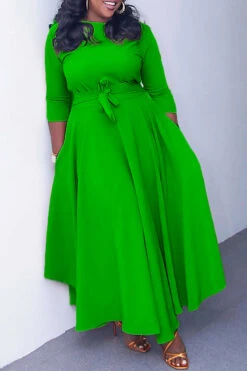 Tie Front 3/4 Length Sleeve Dress 21 Tie Front 3/4 Length Sleeve Dress -Acorpstyle XTY4394 GR 1