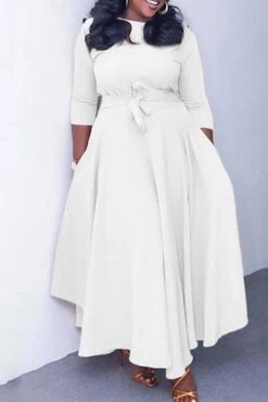 Tie Front 3/4 Length Sleeve Dress 23 Tie Front 3/4 Length Sleeve Dress -Acorpstyle XTY4394 WH 1