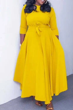 Tie Front 3/4 Length Sleeve Dress 16 Tie Front 3/4 Length Sleeve Dress -Acorpstyle XTY4394 YE 2