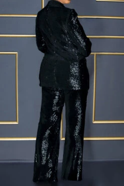 Gorgeous Sequin Blazer & Pants Set 8 Gorgeous Sequin Blazer & Pants Set -Acorpstyle XTY4512 BK 2