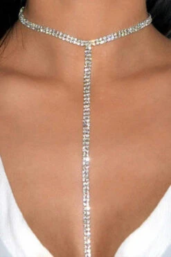 Rhinestone Decor Y Lariat Necklace