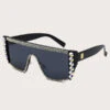 Fashion Rectangle Zircon Frame Black Sunglasses