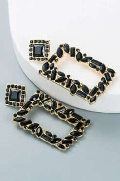 Textured Square Drop Earrings 1pair -Acorpstyle XTY4659 BK 1