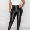 High Waist Elastic Slim Fit PU Trousers