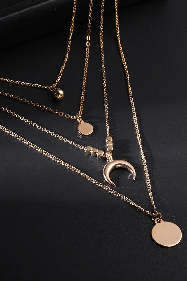 Moon Charm Layered Necklace 3 Moon Charm Layered Necklace - Image 3