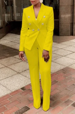 Shawl Collar Blazer & Pants Set 6 Shawl Collar Blazer & Pants Set -Acorpstyle XTY4904 YE 1