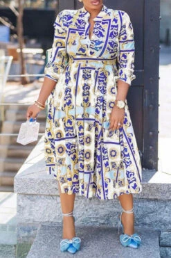 Retro Mandala Print 3/4 Sleeve Dress 9 Retro Mandala Print 3/4 Sleeve Dress -Acorpstyle XTY4952 BL 1