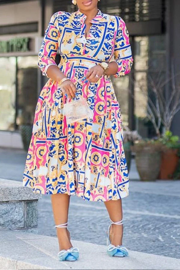 Retro Mandala Print 3/4 Sleeve Dress 1 Retro Mandala Print 3/4 Sleeve Dress