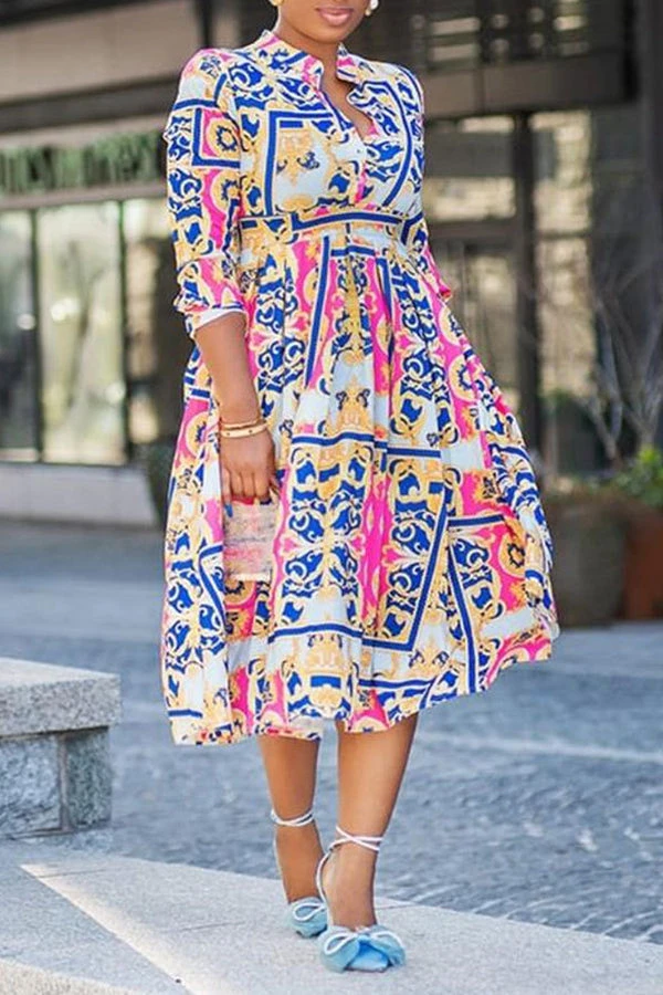 Retro Mandala Print 3/4 Sleeve Dress 2 Retro Mandala Print 3/4 Sleeve Dress - Image 2