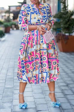 Retro Mandala Print 3/4 Sleeve Dress 8 Retro Mandala Print 3/4 Sleeve Dress -Acorpstyle XTY4952 RE 4