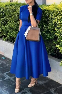 Elegant Short Sleeve A-line Dress 10 Elegant Short Sleeve A-line Dress -Acorpstyle XTY4994 BL 1